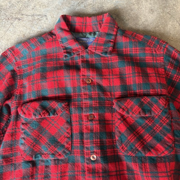 70s Pendleton Loop Board Shirt Red Plaid 100% Wool Vintage Flannel Men's USA M - Picture 5 of 10
